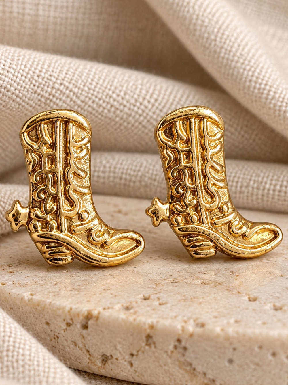 Gold Cowboy Boot Spur Stud Earrings | Western Cowgirl Rodeo Coastal Cowgirl